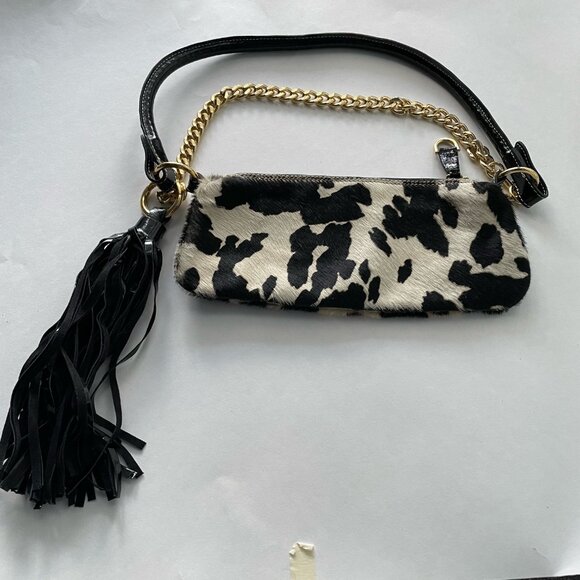 GUIA’s 1964 Leopard Print and Black Leather clutch Bag gold colored metal trim - Picture 5 of 7